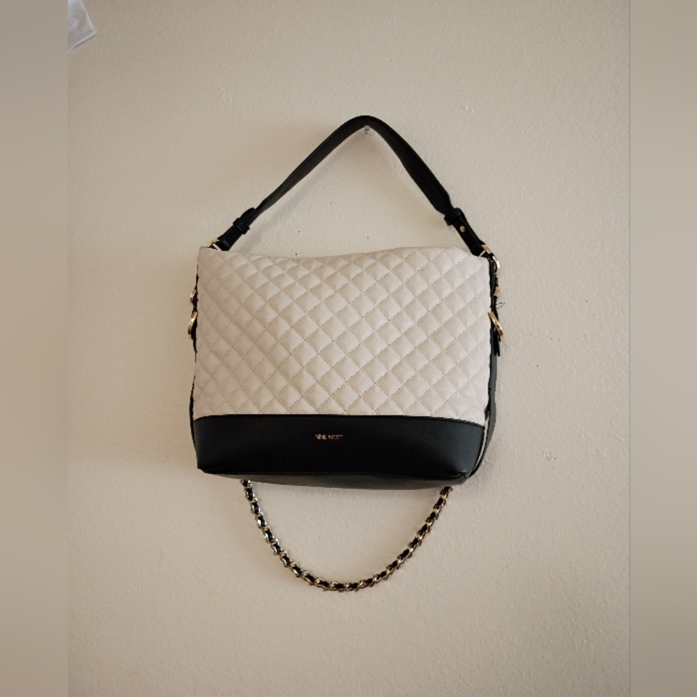 Nine West Cream and Black Quilted Shoulder Bag